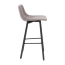 Oretha Set of 2 Modern Gray Faux Leather Upholstered Bar Stools with Contoured, Low Back Bucket Seats and Iron Frames