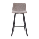 Oretha Set of 2 Modern Gray Faux Leather Upholstered Bar Stools with Contoured, Low Back Bucket Seats and Iron Frames