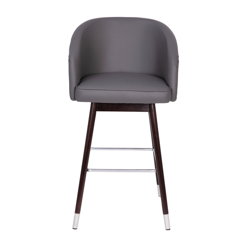 Temperance Modern Walnut Finish Wood Frame Bar Height Stool with Soft Bronze Accents, Gray Faux Leather