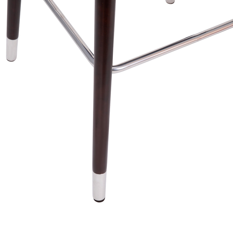 Temperance Modern Walnut Finish Wood Frame Bar Height Stool with Soft Bronze Accents, Gray Faux Leather