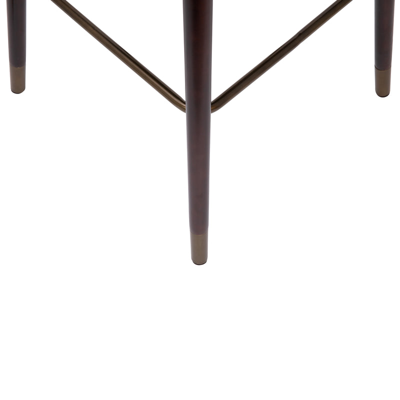 Temperance Modern Walnut Finish Wood Frame Bar Height Stool with Soft Bronze Accents, Brown Faux Leather