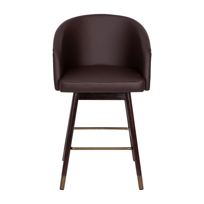 Temperance Modern Walnut Finish Wood Frame Counter Height Stool with Soft Bronze Accents, Brown Faux Leather