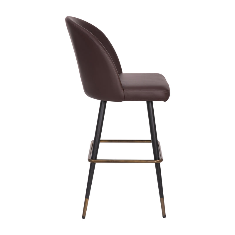 Teague Set of 2 Modern Armless Barstools with Contoured Backs, Steel Frames, and Integrated Footrests in Brown Faux Leather