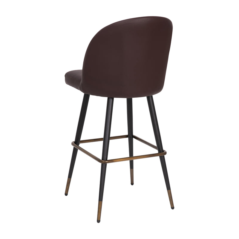 Teague Set of 2 Modern Armless Barstools with Contoured Backs, Steel Frames, and Integrated Footrests in Brown Faux Leather
