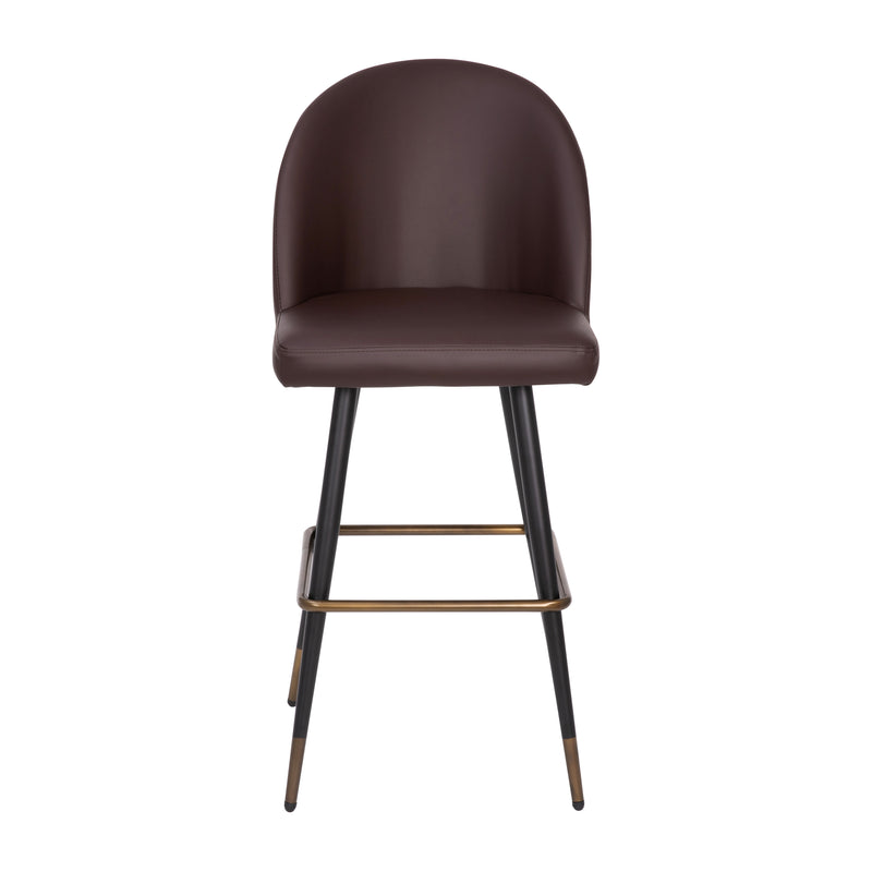 Teague Set of 2 Modern Armless Barstools with Contoured Backs, Steel Frames, and Integrated Footrests in Brown Faux Leather