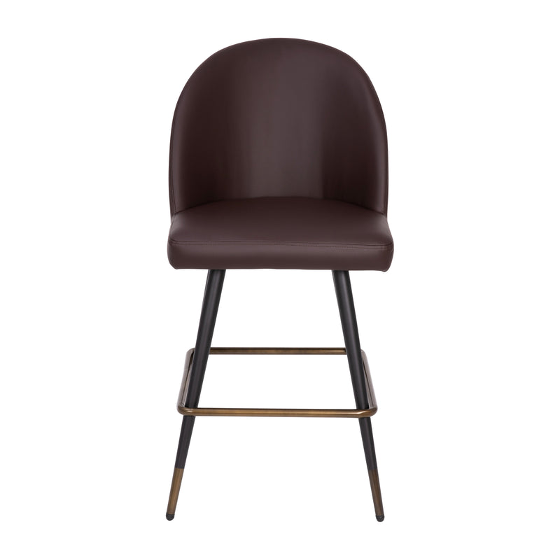 Teague Set of 2 Modern Armless Counter Stools with Contoured Backs, Steel Frames, and Integrated Footrests in Brown Faux Leather