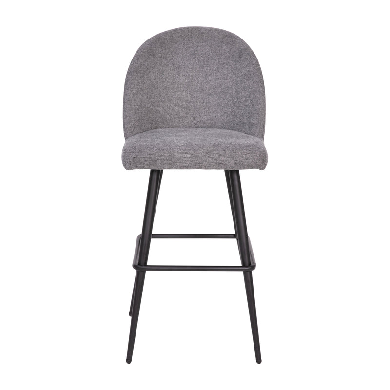 Teague Set of 2 Modern Armless Barstools with Contoured Backs, Steel Frames, and Integrated Footrests in Gray Faux Linen