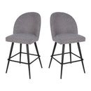 Teague Set of 2 Modern Armless Counter Stools with Contoured Backs, Steel Frames, and Integrated Footrests in Gray Faux Linen