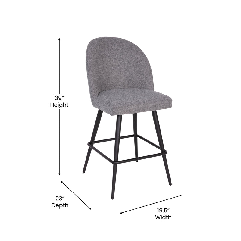 Teague Set of 2 Modern Armless Counter Stools with Contoured Backs, Steel Frames, and Integrated Footrests in Gray Faux Linen
