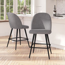 Teague Set of 2 Modern Armless Counter Stools with Contoured Backs, Steel Frames, and Integrated Footrests in Gray Faux Linen