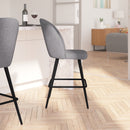 Teague Set of 2 Modern Armless Counter Stools with Contoured Backs, Steel Frames, and Integrated Footrests in Gray Faux Linen