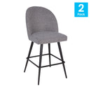Teague Set of 2 Modern Armless Counter Stools with Contoured Backs, Steel Frames, and Integrated Footrests in Gray Faux Linen