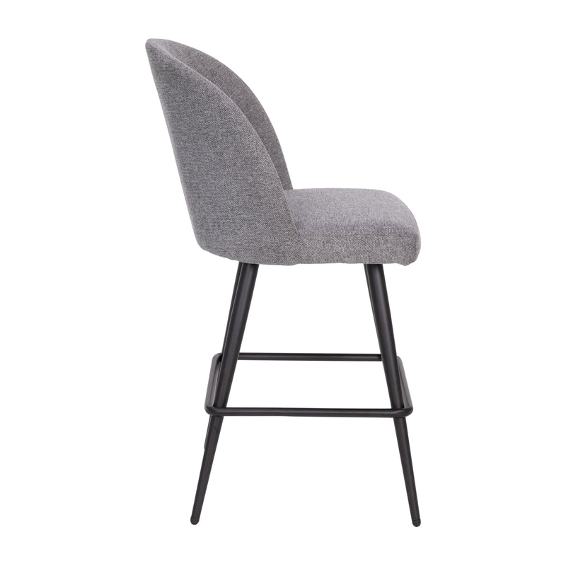 Teague Set of 2 Modern Armless Counter Stools with Contoured Backs, Steel Frames, and Integrated Footrests in Gray Faux Linen