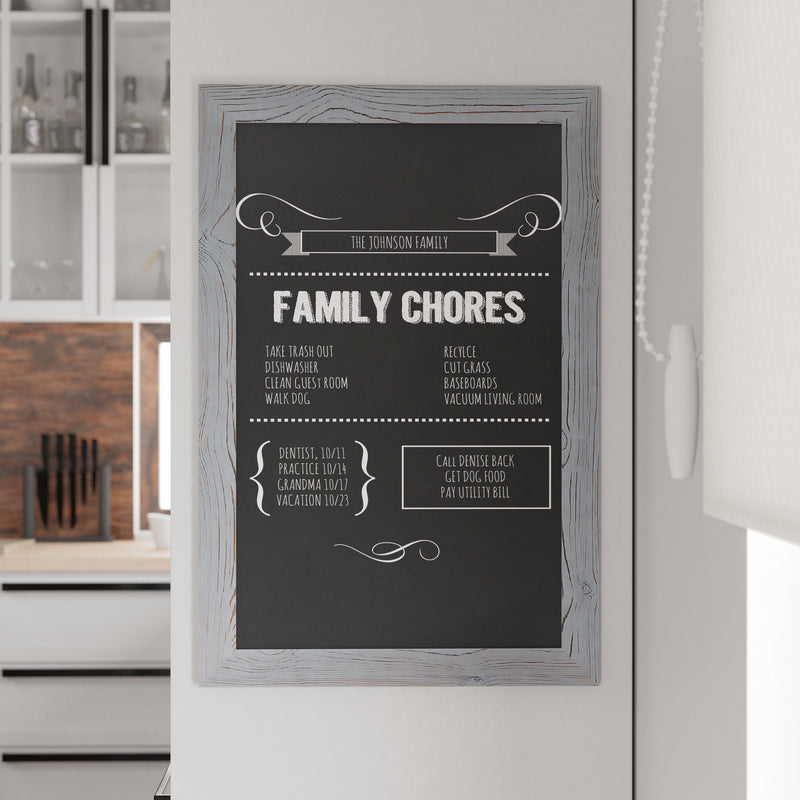 Magda 20" x 30" Rustic Gray Wall Mount Magnetic Chalkboard Sign, Hanging Wall Chalkboard Memo Board