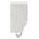 Enid Wall Mount 24 Inch Solid Pine Wood Storage Rack with Upper Shelf, Hooks, and Wire Baskets for Living Room, Kitchen, or Entryway in Whitwashed