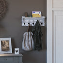 Enid Whitewashed Pine Wood 24 Inch Wall Mount Storage Rack with Hanging Hooks and Upper Display Shelf