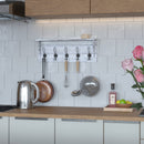 Enid Whitewashed Pine Wood 24 Inch Wall Mount Storage Rack with Hanging Hooks and Upper Display Shelf