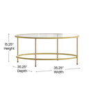 Newbury Glass Coffee Table with Round Matte Frame and Vertical Legs