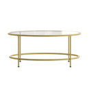 Newbury Glass Coffee Table with Round Matte Frame and Vertical Legs
