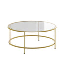 Newbury Glass Coffee Table with Round Matte Frame and Vertical Legs