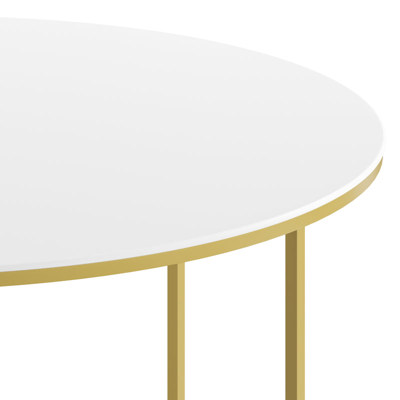 Fairdale White Coffee Table with Round Brushed Gold Cross Brace Frame