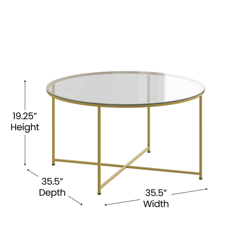 Fairdale Round Coffee Table Set - 3 Piece Clear Coffee Table Set with Matte Crisscross Frame - Coffee Table & 2 End Tables