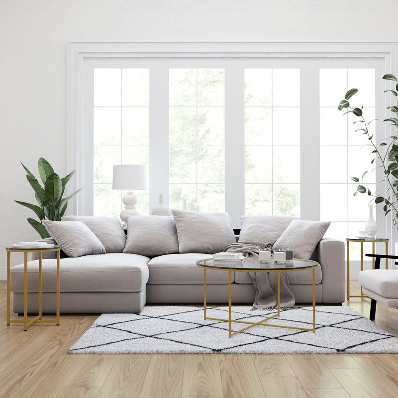 Fairdale Round Coffee Table Set - 3 Piece Clear Coffee Table Set with Matte Crisscross Frame - Coffee Table & 2 End Tables