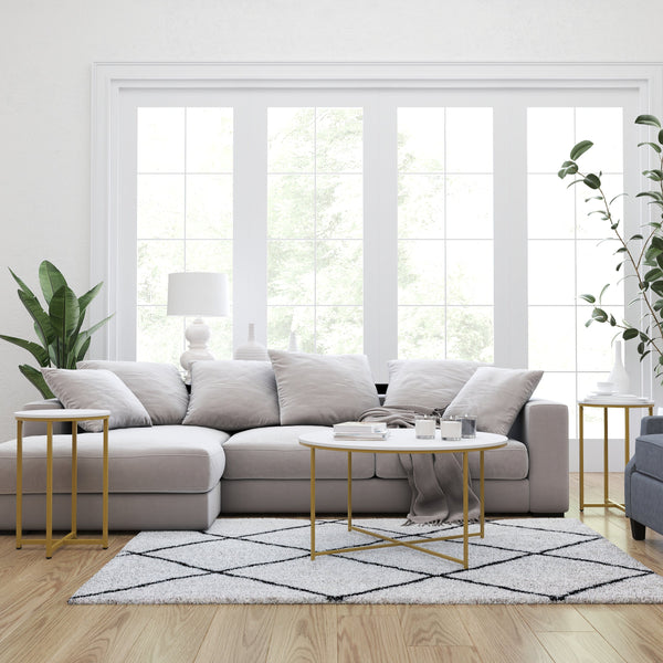 Fairdale Round Coffee Table Set - 3 Piece Clear Coffee Table Set with Matte Crisscross Frame - Coffee Table & 2 End Tables
