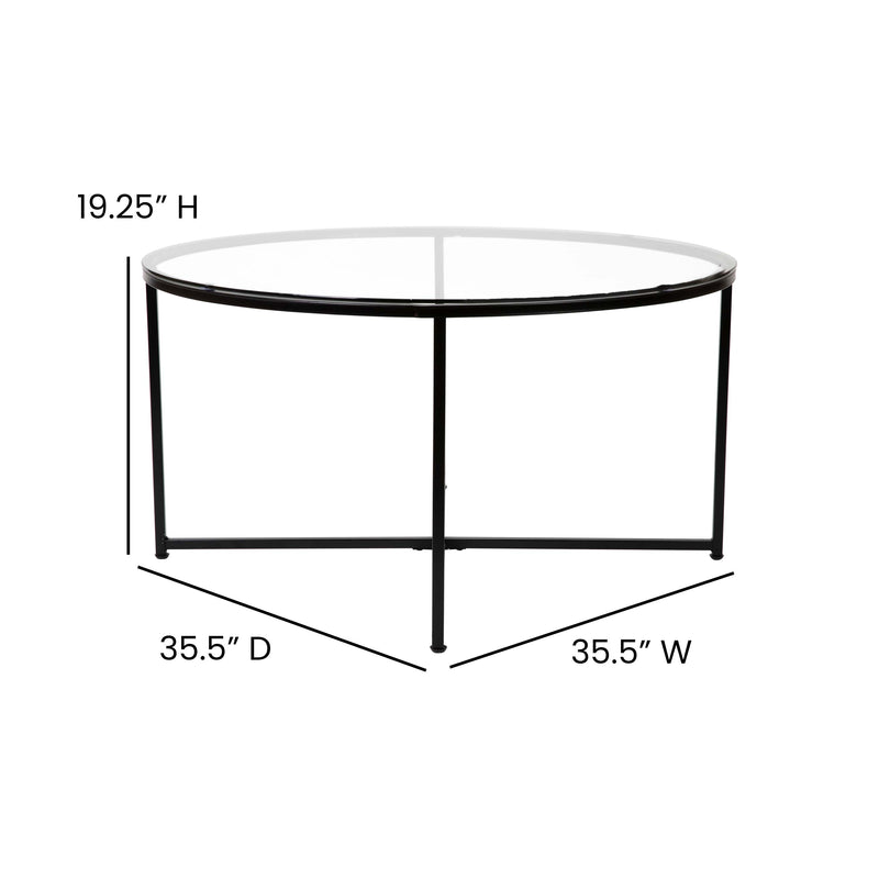 Fairdale Glass Coffee Table with Round Matte Black Cross Brace Frame