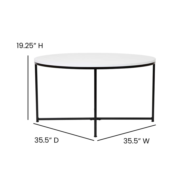 Fairdale White Coffee Table with Round Matte Black Cross Brace Frame