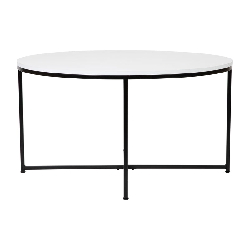 Fairdale White Coffee Table with Round Matte Black Cross Brace Frame