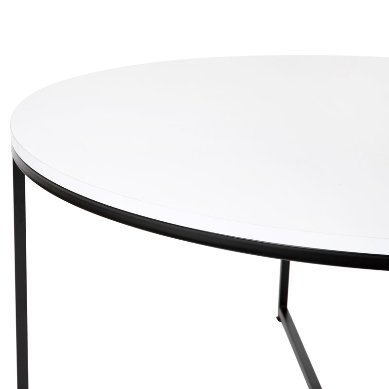 Fairdale White Coffee Table with Round Matte Black Cross Brace Frame