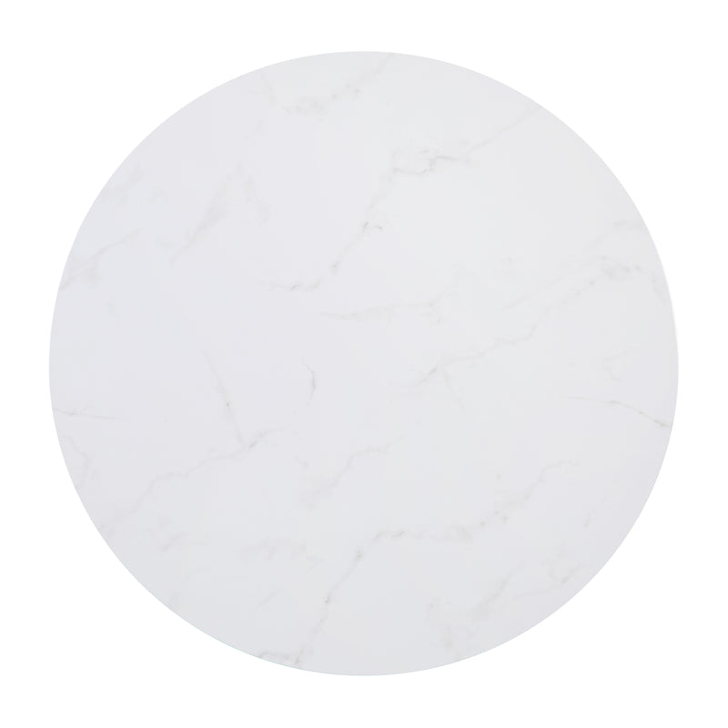 Fairdale White Marble Finish Coffee Table with Round Brushed Gold Cross Brace Frame