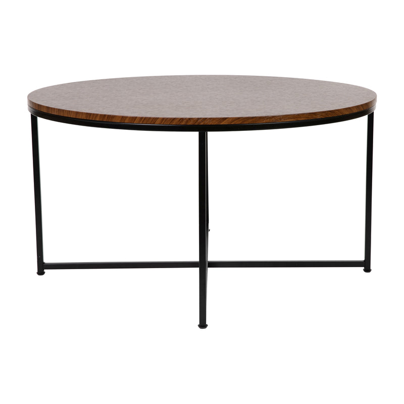 Fairdale Walnut Coffee Table with Round Matte Black Cross Brace Frame