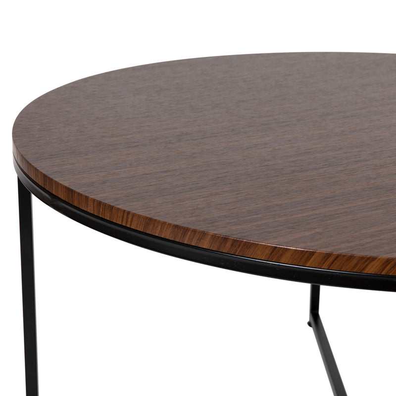 Fairdale Walnut Coffee Table with Round Matte Black Cross Brace Frame