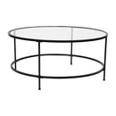 Newbury Glass Coffee Table with Round Matte Frame and Vertical Legs