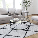 Newbury Glass Coffee Table with Round Matte Frame and Vertical Legs