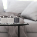 Newbury Glass Coffee Table with Round Matte Frame and Vertical Legs