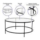 Newbury Glass Coffee Table with Round Matte Frame and Vertical Legs