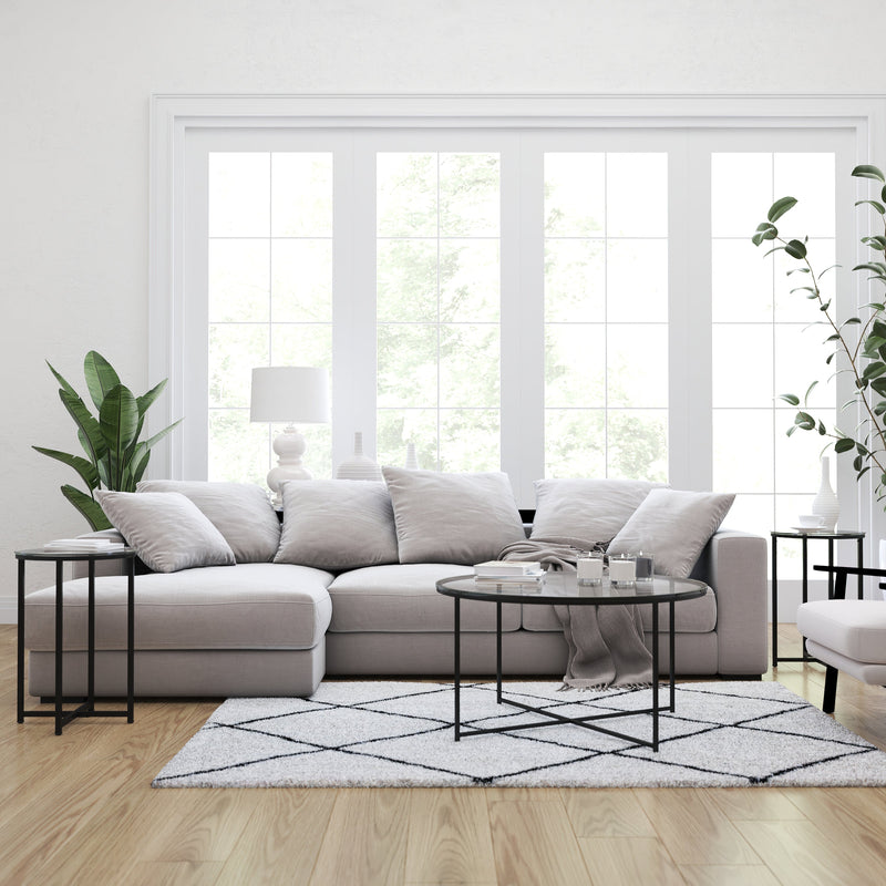 Fairdale Round Coffee Table Set - 3 Piece Walnut Coffee Table Set with Matte Crisscross Frame - Coffee Table & 2 End Tables