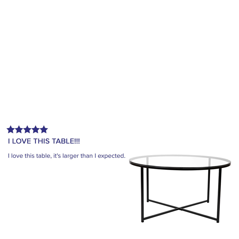 Fairdale Round Coffee Table Set - 3 Piece Walnut Coffee Table Set with Matte Crisscross Frame - Coffee Table & 2 End Tables