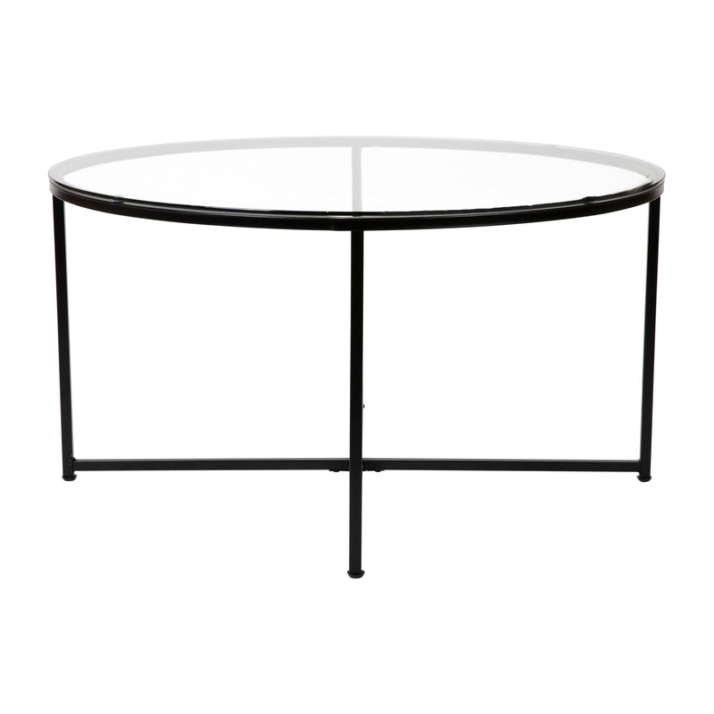 Fairdale Round Coffee Table Set - 3 Piece Walnut Coffee Table Set with Matte Crisscross Frame - Coffee Table & 2 End Tables