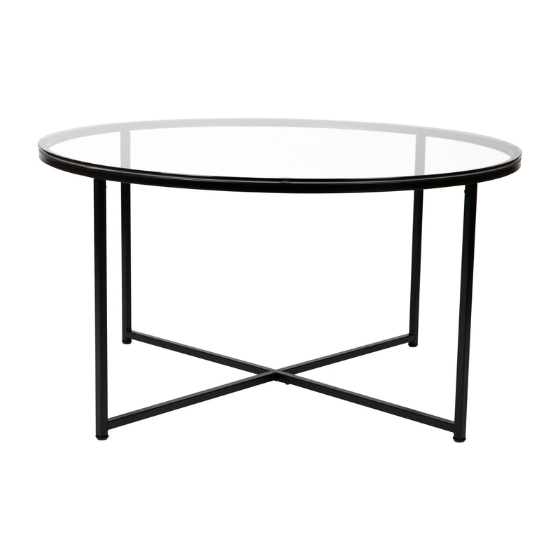 Fairdale Round Coffee Table Set - 3 Piece Walnut Coffee Table Set with Matte Crisscross Frame - Coffee Table & 2 End Tables