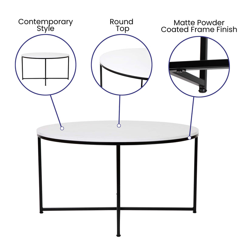 Fairdale Round Coffee Table Set - 3 Piece Walnut Coffee Table Set with Matte Crisscross Frame - Coffee Table & 2 End Tables