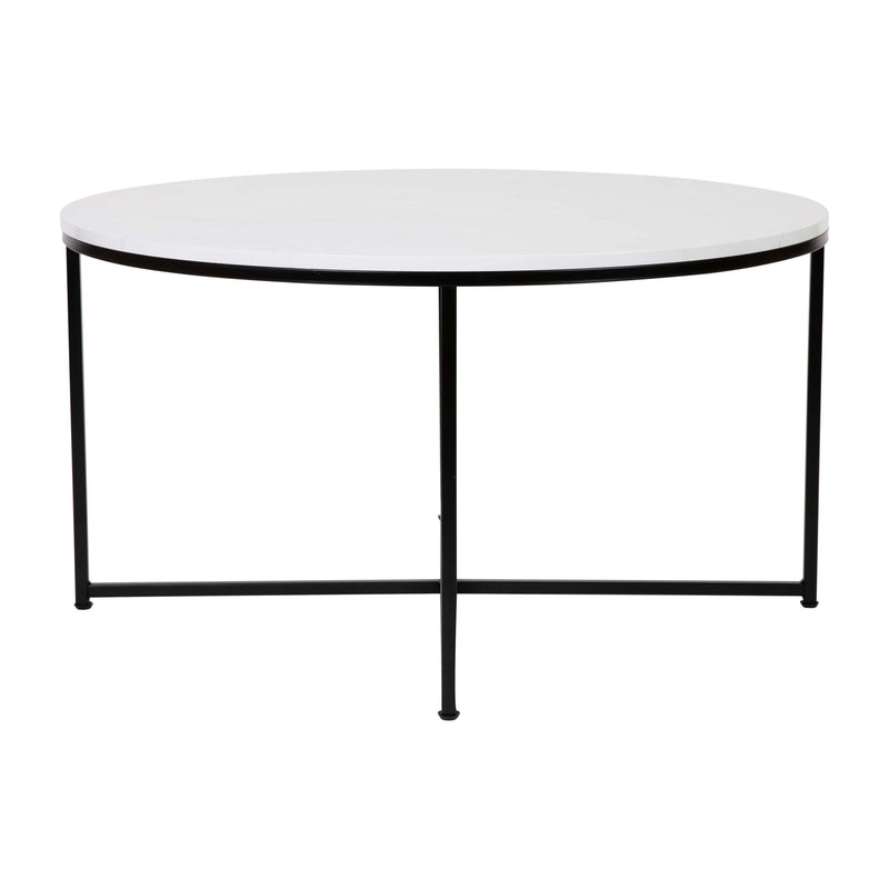 Fairdale Round Coffee Table Set - 3 Piece Walnut Coffee Table Set with Matte Crisscross Frame - Coffee Table & 2 End Tables
