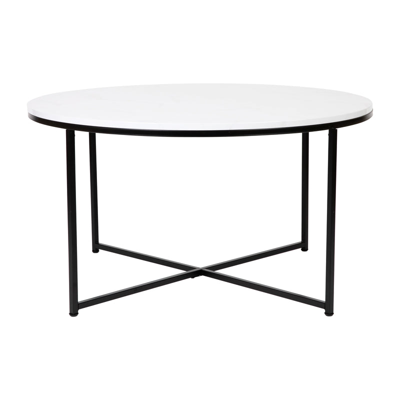 Fairdale Round Coffee Table Set - 3 Piece Walnut Coffee Table Set with Matte Crisscross Frame - Coffee Table & 2 End Tables