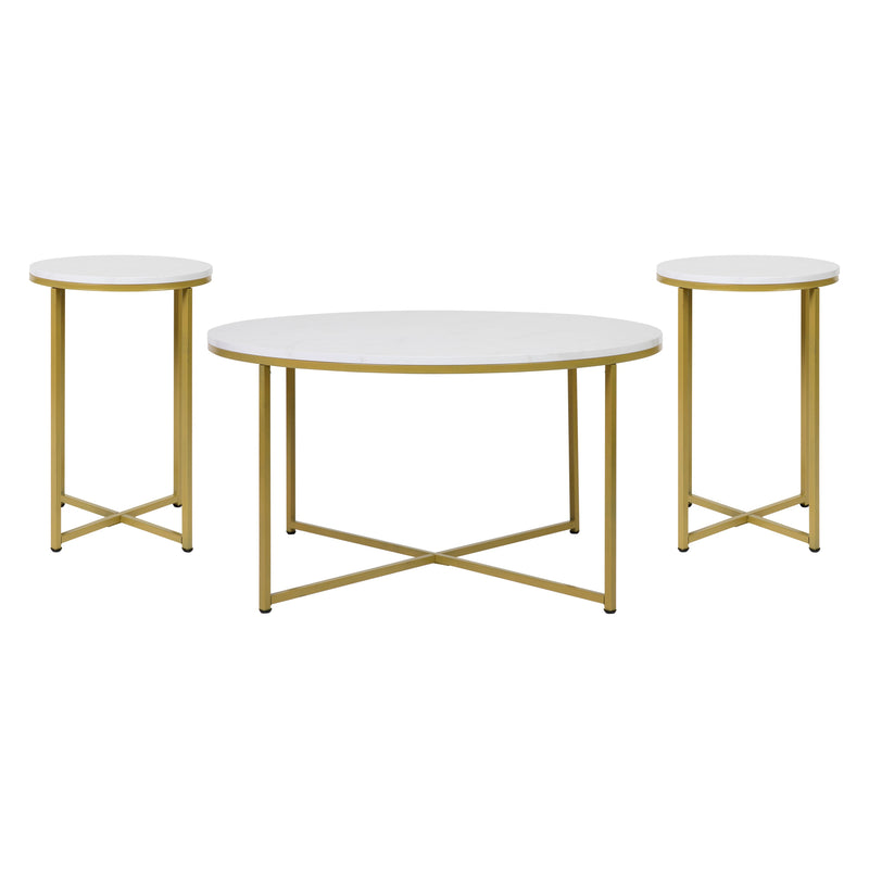 Fairdale Round Coffee Table Set - 3 Piece Walnut Coffee Table Set with Matte Crisscross Frame - Coffee Table & 2 End Tables