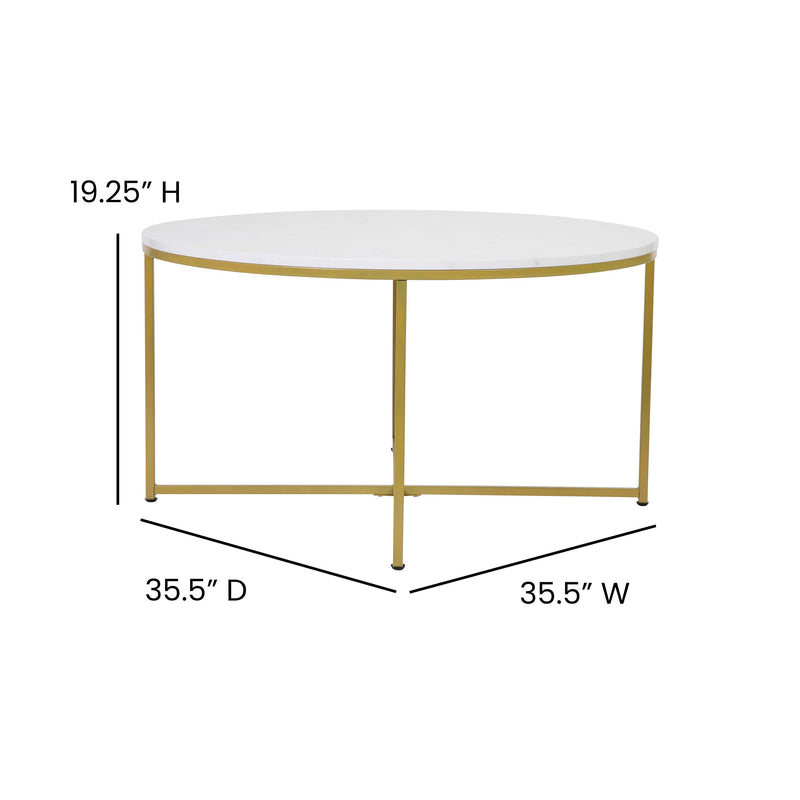 Fairdale Round Coffee Table Set - 3 Piece Walnut Coffee Table Set with Matte Crisscross Frame - Coffee Table & 2 End Tables