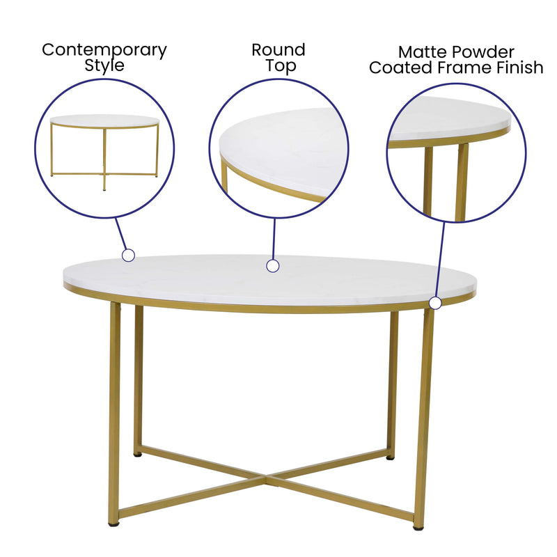 Fairdale Round Coffee Table Set - 3 Piece Walnut Coffee Table Set with Matte Crisscross Frame - Coffee Table & 2 End Tables