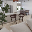 Plath 24 Inch Cappuccino Brown Wood Ultramodern Bar Counter Stool With Brown Upholstered Seat